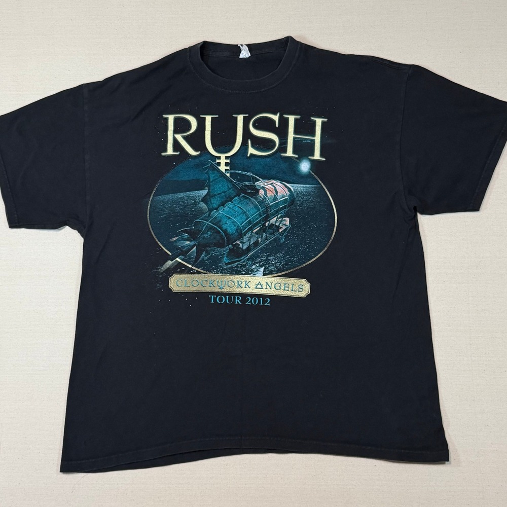 Rush Clockwork Angels Tour 2012 T-Shirt XL Black Graphic Rock Band Tee Concert
